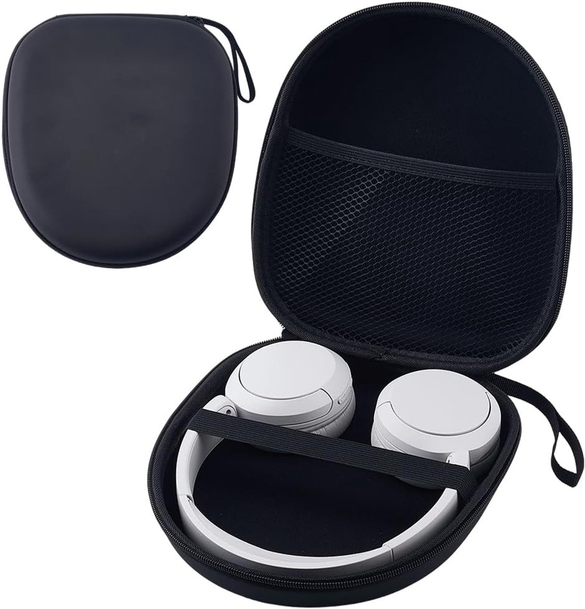 Opbergtasje van PU-leer voor oordopjes (20,6 x 18,0 cm) – Draagbaar zwart leren tasje voor oordopjes, geschikt voor het opbergen van draadloze oordopjes en accessoires voor je mobiele telefoon, met een handvat, perfect voor op reis.