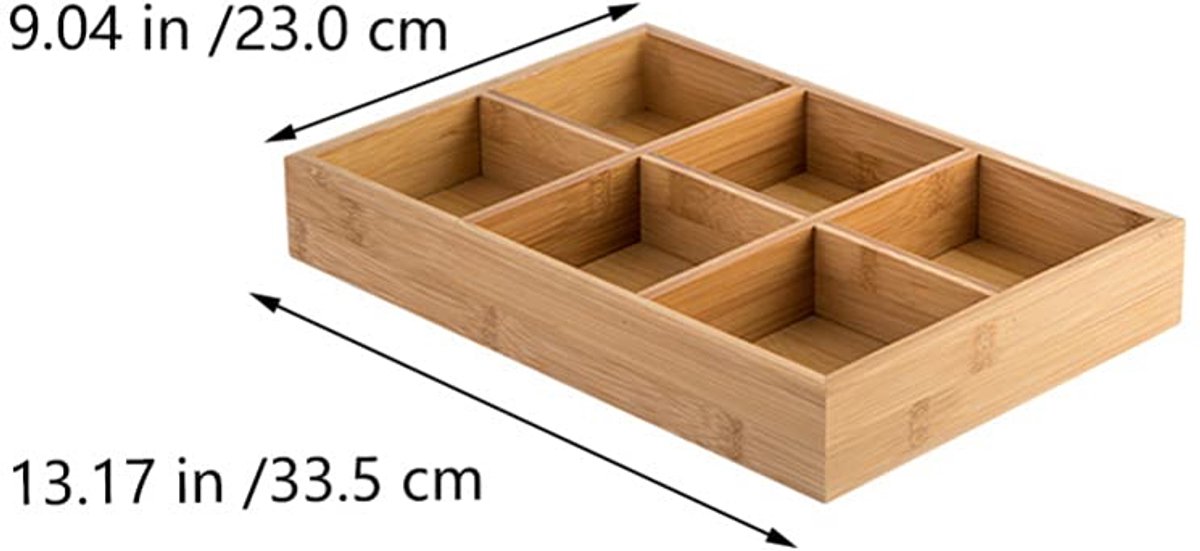 Lade Organizer - Bamboe Theedoos - Bestekbak met 6 Vakken - Opbergdoos Hout - Keukenlade Organizer - Bureau Lade Inzet - Sorteerdoos - Hobby Opberger - Kralendoos - Badkamer Cosmetica Houder - Duurzame Opbergers - Praktisch - Houtkleur - 1 Stuk — cadeau in Cadeau-ideeën - foto 3