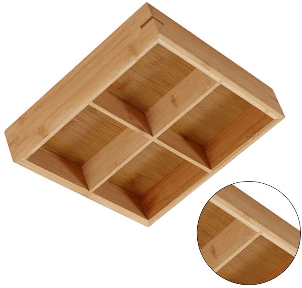 Lade Organizer - Opbergbakjes met 4 Vakken - Bamboe Bestekbak - Bureau Organizer - Sieradendoos Inleg - Badkamer Accessoires - Keukenla Verdeler - Houten Sorteerdoos - Theezakjes Houder - Kantoor Artikelen Opbergen - Stevig - Houtkleur - 1 Stuk — cadeau in Cadeau-ideeën - foto 7