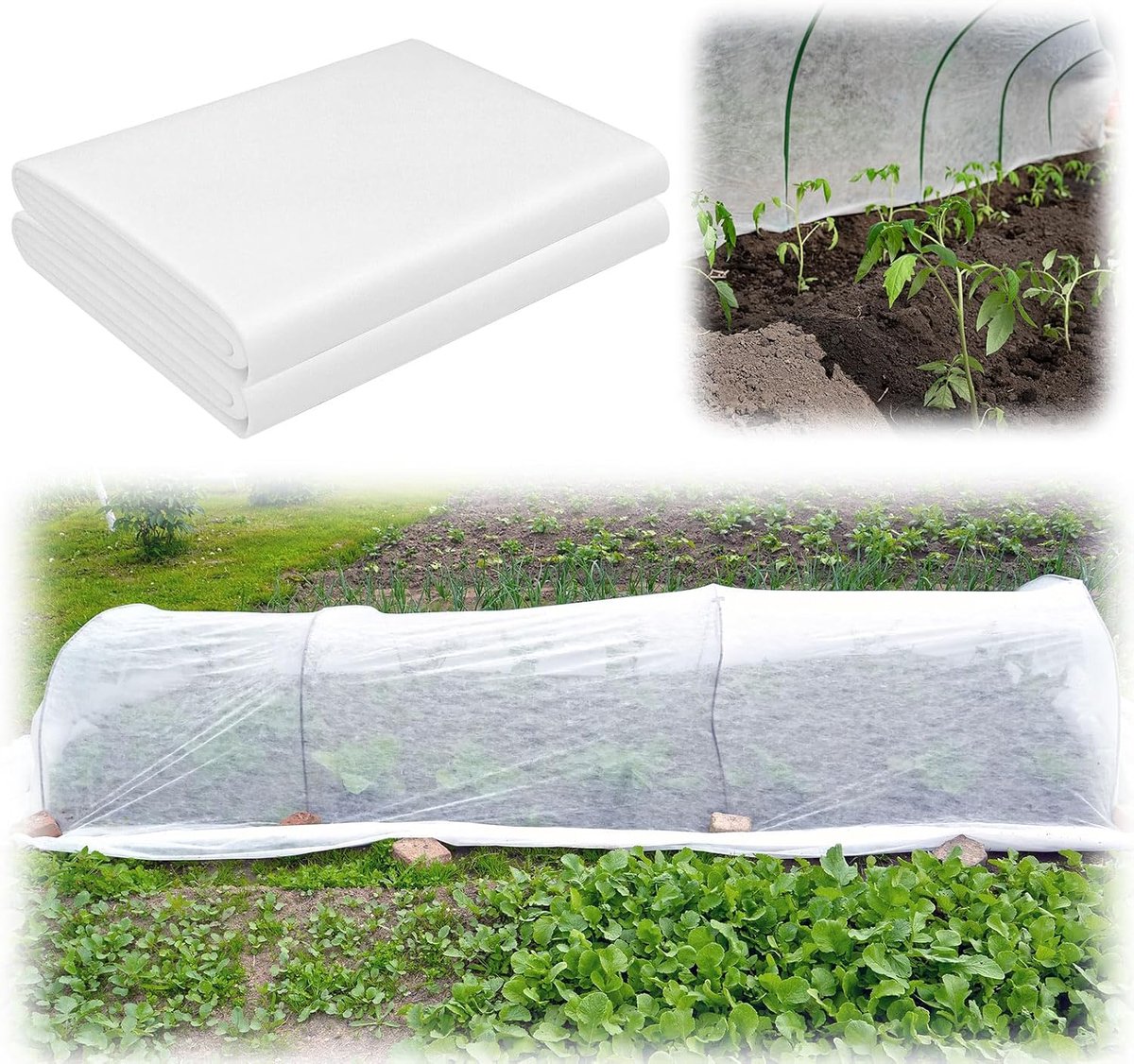 YAGXIG Plantenmulch - Vorstbestendige plantenbedekking - Niet-geweven plantenbedekking - Winterisolatie en vorstbescherming - Geschikt voor kassen, moestuinen en bloemperken - Wit 40 g/m² 2 x 10 meter