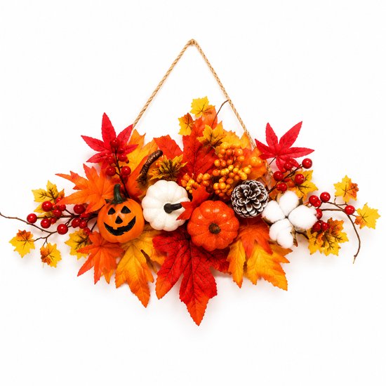 Halloween Hangdecoratie - Herfst Decoratie - Kunstplanten - spook Pompoen - Deur krans - 45*25 cm - Voor feestjes,binnen,buiten de deur,de muur