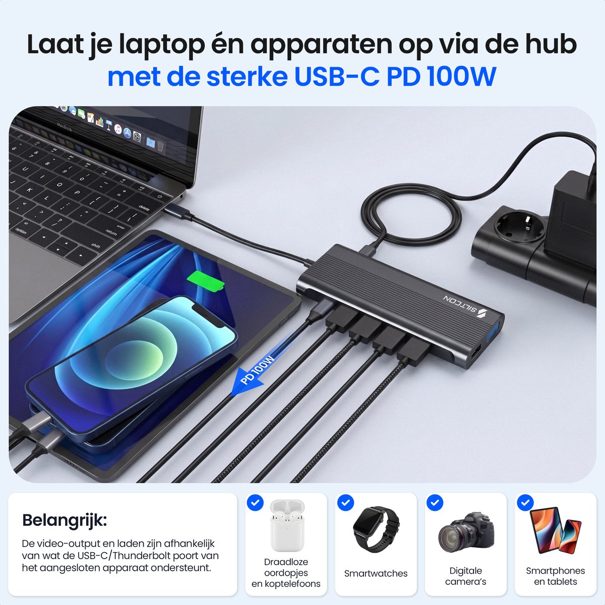Siltcon® 14 in 1 USB C Hub - Docking Station Laptop - 3 Schermen - 2x HDMI 4K - 1x VGA - RJ45 Gigabit - USB C 3.1 / USB A 3.1 - 100W PD - Thunderbolt - Plug & Play - Universeel Voor Laptops – SD & TF Lezer - Spacegrey thumbnail 6