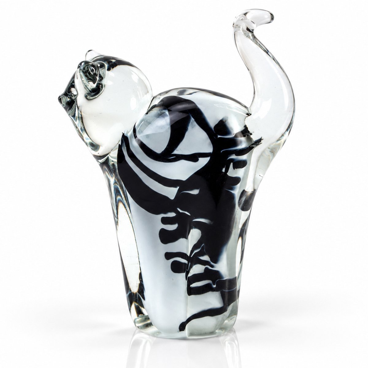 Glazen Kat Beeld Wit Zwart – Decoratief Kattenbeeld – 14 cm
