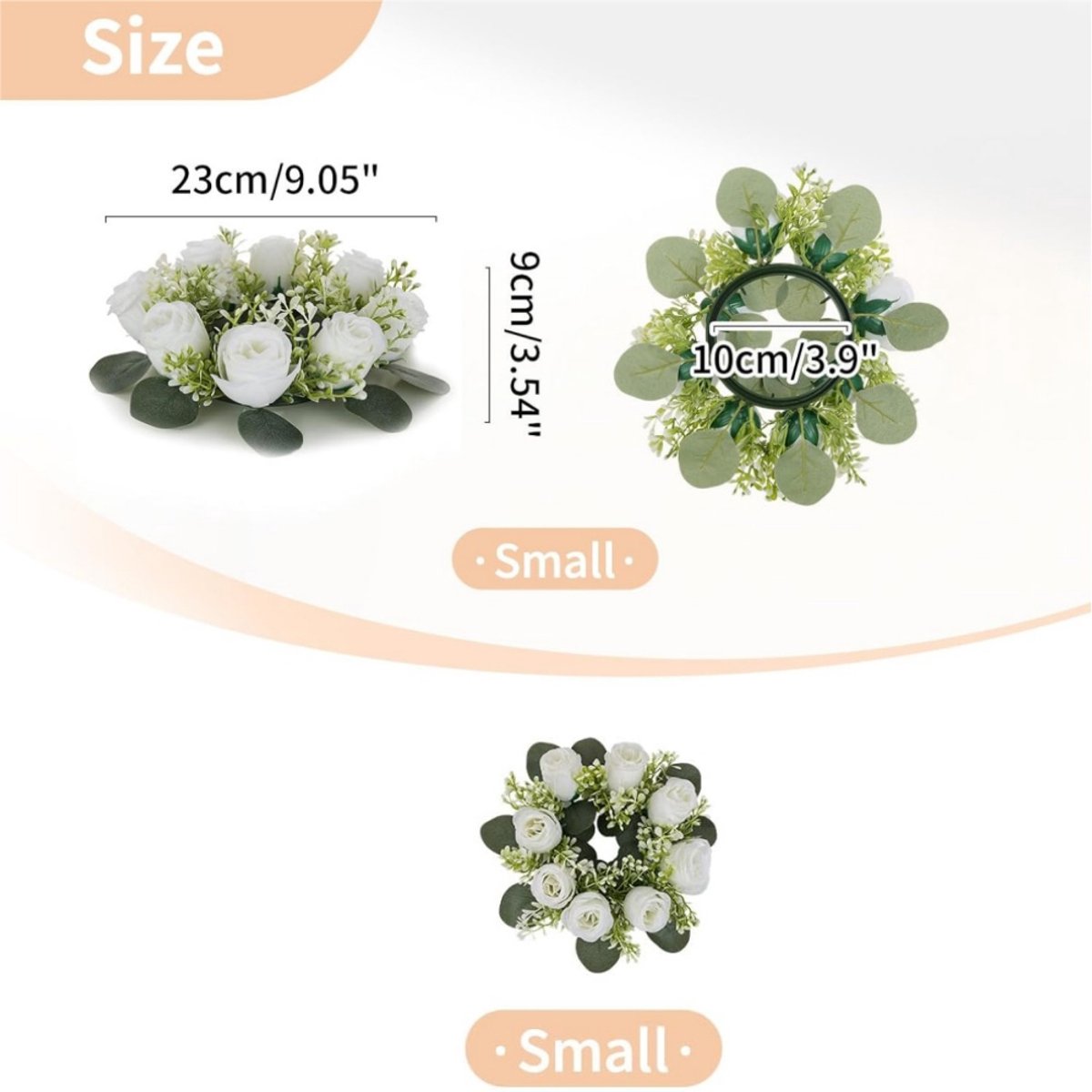 2 stuks - Kandelaarkrans - Kandelaarring - Kunstmatige rozenkaarsenring - Mini kerstkrans - Tafelkaarsdecoratie - Wit - Binnendiameter 10 cm - Geschikt voor bruiloften, feesten, vrijgezellenfeesten en kerstdecoraties – foto 2