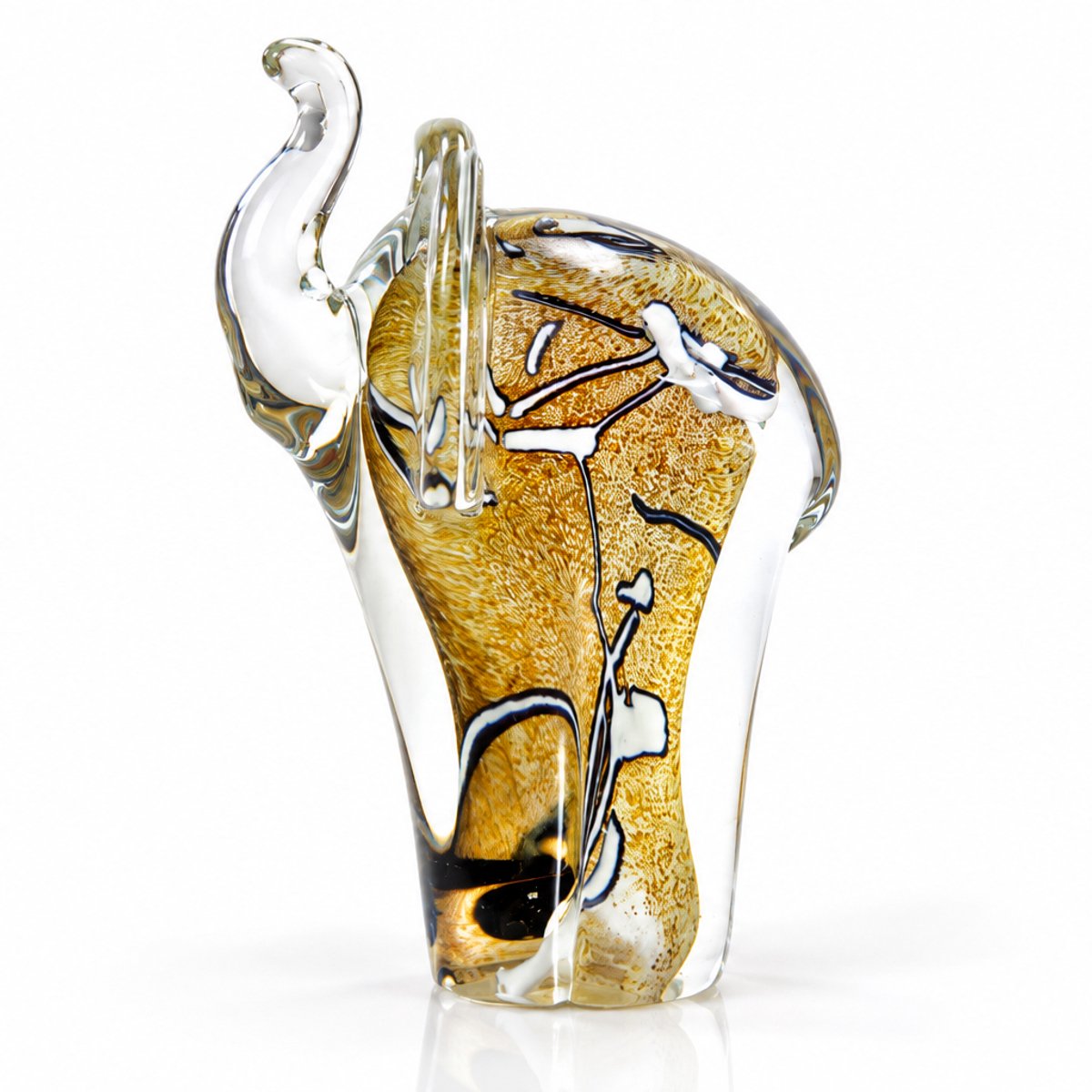 Glazen Olifant Beeld Bruin Wit – Decoratief Olifantenbeeld – 12 cm