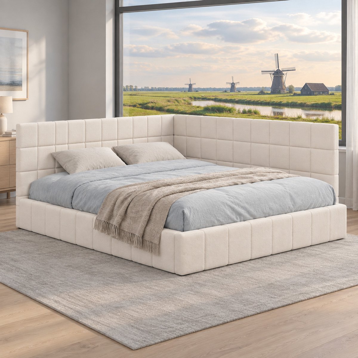 WUVRIE Slaapbank 160x200 cm met lattenbodem en fluwelen bekleding, beige