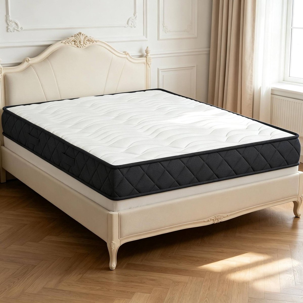 REDOM Traagschuimmatras - Drukverlichtende ondersteuning - Traagschuim en golfschuim - Versterkte randen - Tweepersoons - Polyester - Wit en grijs - 140 x 190 x 20 cm