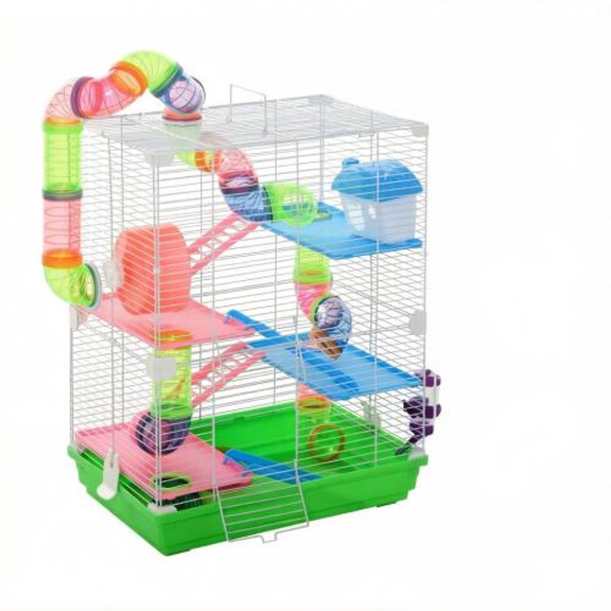 Hamsterkooi - 5 Verdiepingen - Gerbil Kooi - Verticale Hamsterkooi - Inclusief Accessoires - 2 Deuren - Knaagdieren - 46x30x58 cm - Groen