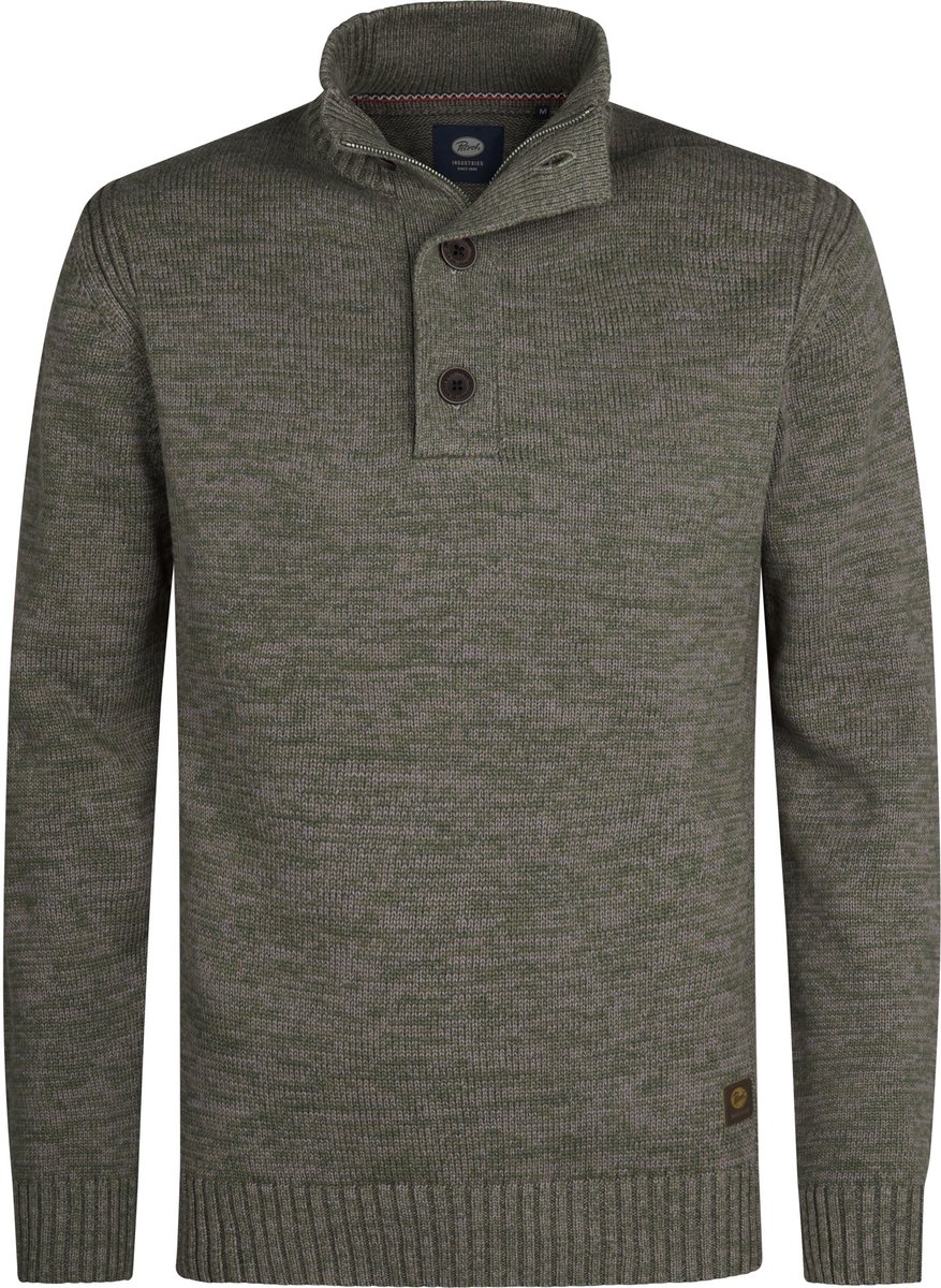 Petrol Industries Heren Trui - Gebreide Trui - Regular Fit - Opstaande Kraag - Katoen - Truien - Pullover - Groen - Maat XXXL