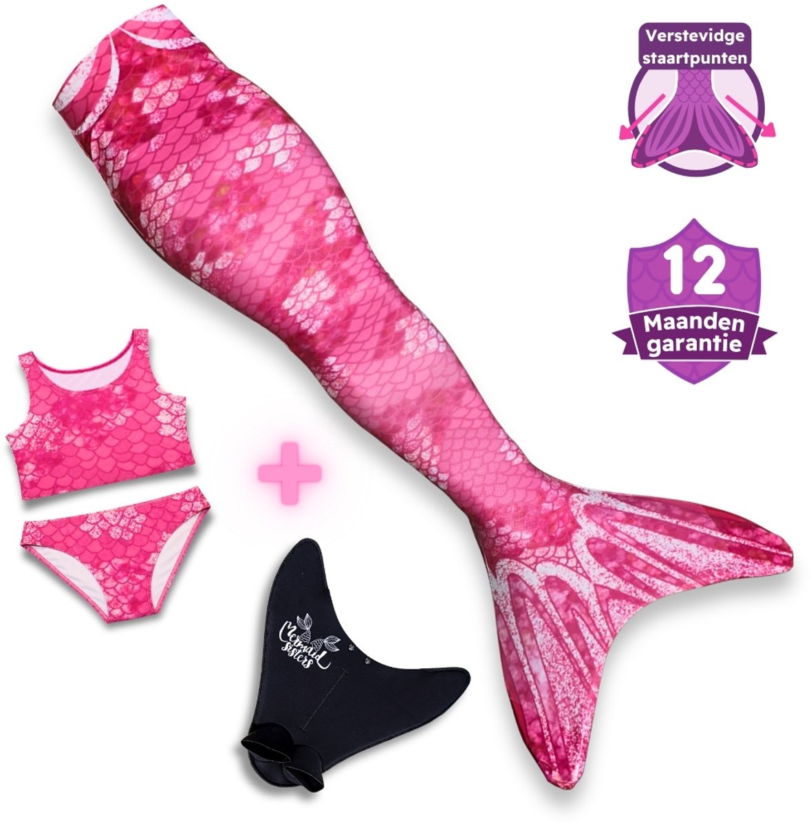Mermaid Sisters Zeemeermin Staart Set voor Meisjes - Roze - Maat 104-122 - Monovin & Bikini Zeemeermin Zwemkleding