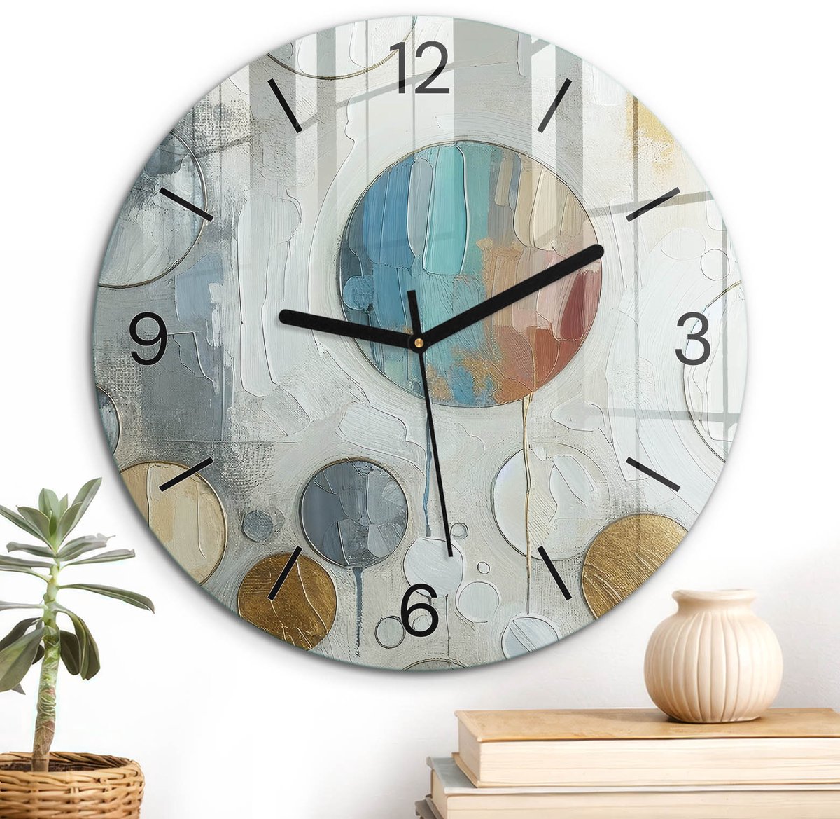 ArtPrintCave Grijs Glazen Klok - Wandklok 30 cm - Muurklok Rond - Geometrische Explosie Wandklok Keuken - Geometrie Unieke Klok - Zwarte Klokwijzers