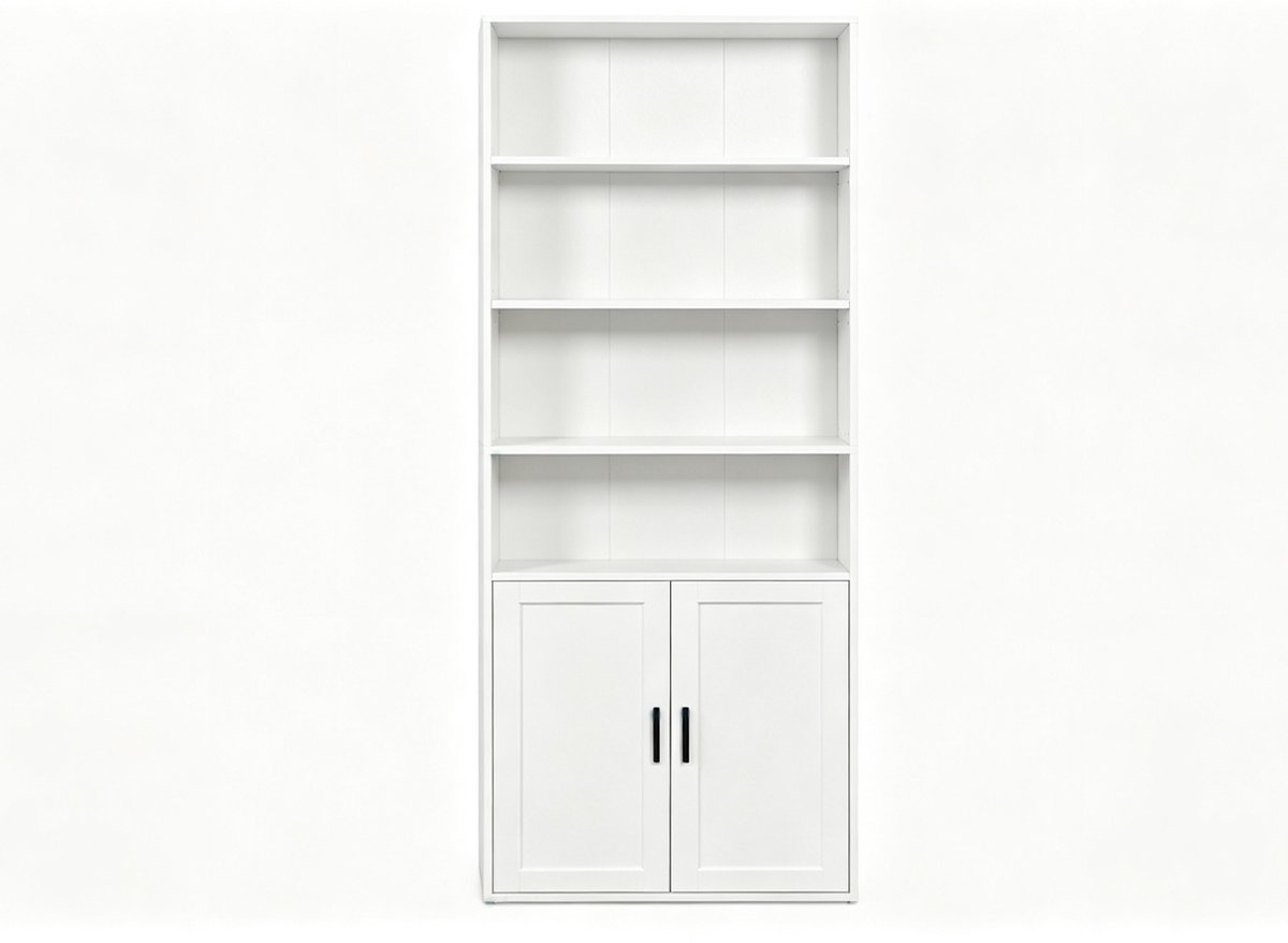 Boekenkast 24x60x175 cm Wit, 6-Laags Opbergrek met Verborgen Kast en Open Planken, Hoge Boekenkast, Displayrek, Verstelbare Planken, Multifunctionele Opbergkast voor Woonkamer, Slaapkamer en Studiekamer