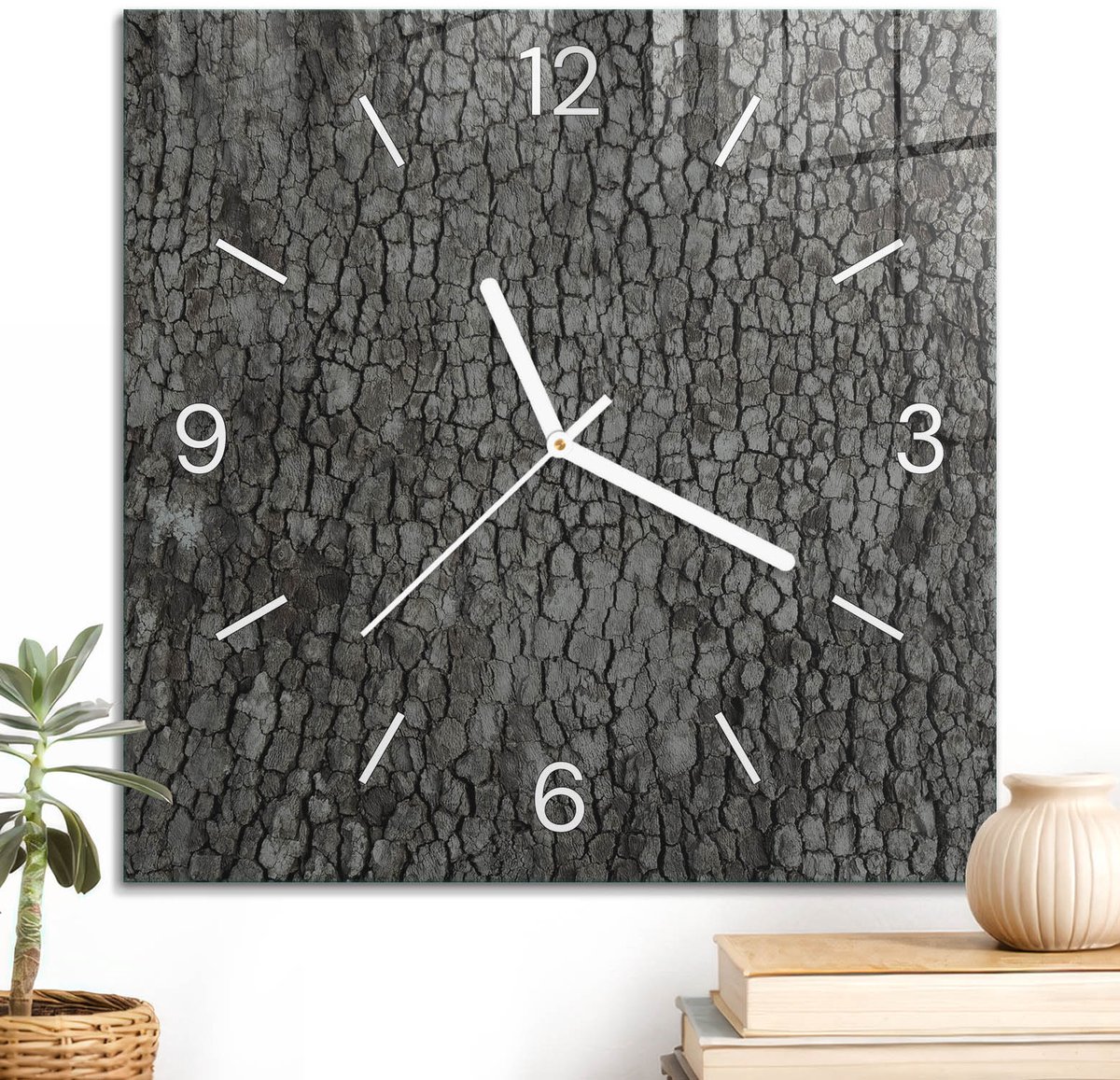 ArtPrintCave Grijs Glazen Klok - 30x30 cm - Wandklok Vierkant - De Structuur Van De Natuur Wandklok Keuken - Natuur Unieke Klok - Witte Klokwijzers