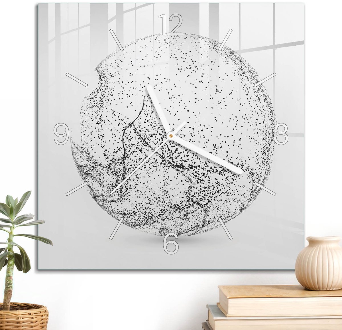 ArtPrintCave Zwart-wit Glazen Klok - 30x30 cm - Wandklok Vierkant - Lichtabstractie Wandklok Keuken - Kunst Unieke Klok - Witte Klokwijzers