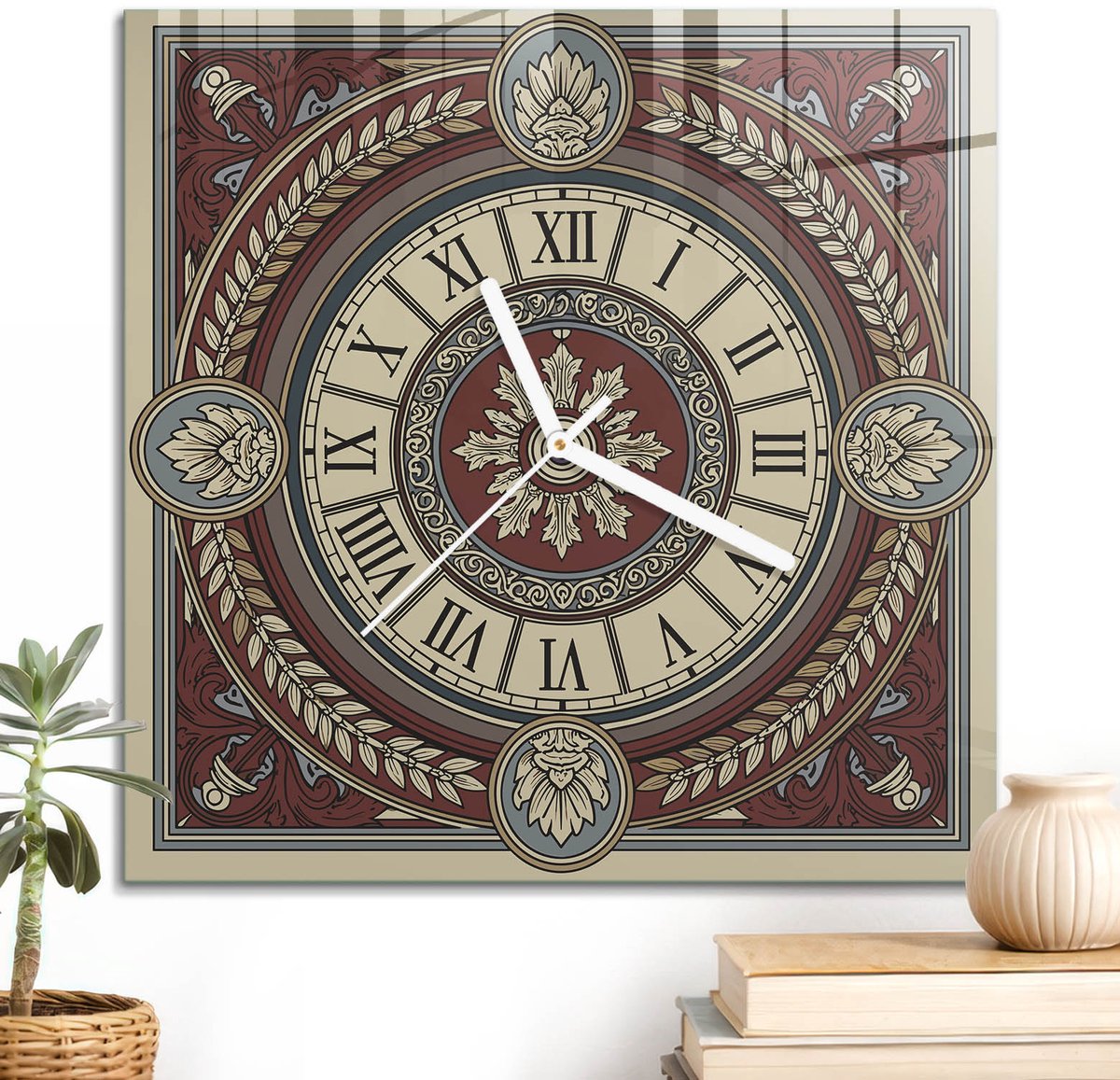 ArtPrintCave Beige Glazen Klok - 30x30 cm - Wandklok Vierkant - Vintage Klok Wandklok Keuken - Abstractie Unieke Klok - Witte Klokwijzers