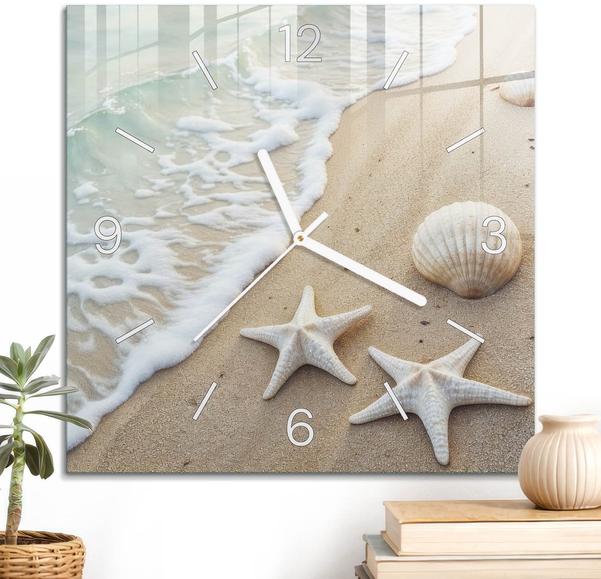 ArtPrintCave Turkoois Glazen Klok - 30x30 cm - Wandklok Vierkant - Droomstrand Wandklok Keuken - Landschappen Unieke Klok - Witte Klokwijzers