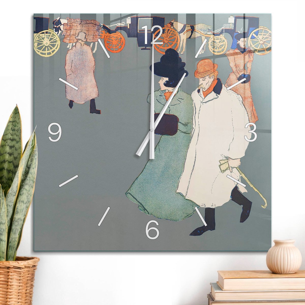 ArtPrintCave Grijs Glazen Klok - 60x60 cm - Wandklok Vierkant - Stedelijke Chic Unieke Klok - Mensen Stille Wandklok - Witte Klokwijzers