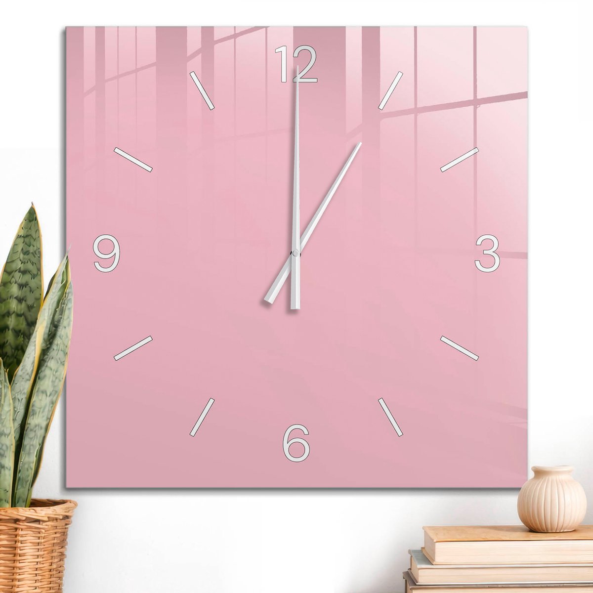 ArtPrintCave Roze Glazen Klok - 60x60 cm - Wandklok Vierkant - Lichtroze Unieke Klok - Abstractie Stille Wandklok - Witte Klokwijzers