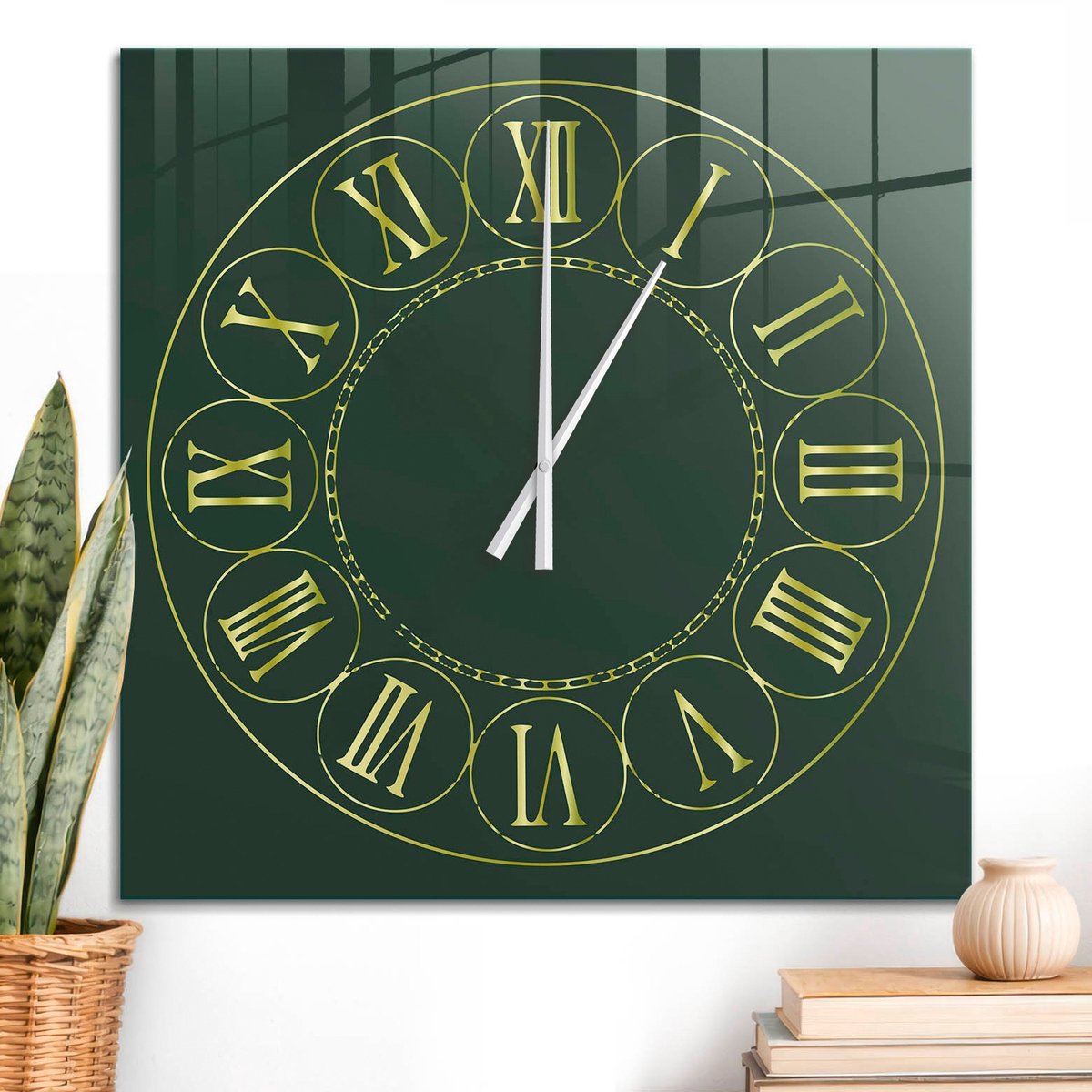 ArtPrintCave Groene Glazen Klok - 60x60 cm - Wandklok Vierkant - Klassieke Klok Unieke Klok - Kunst Stille Wandklok - Witte Klokwijzers