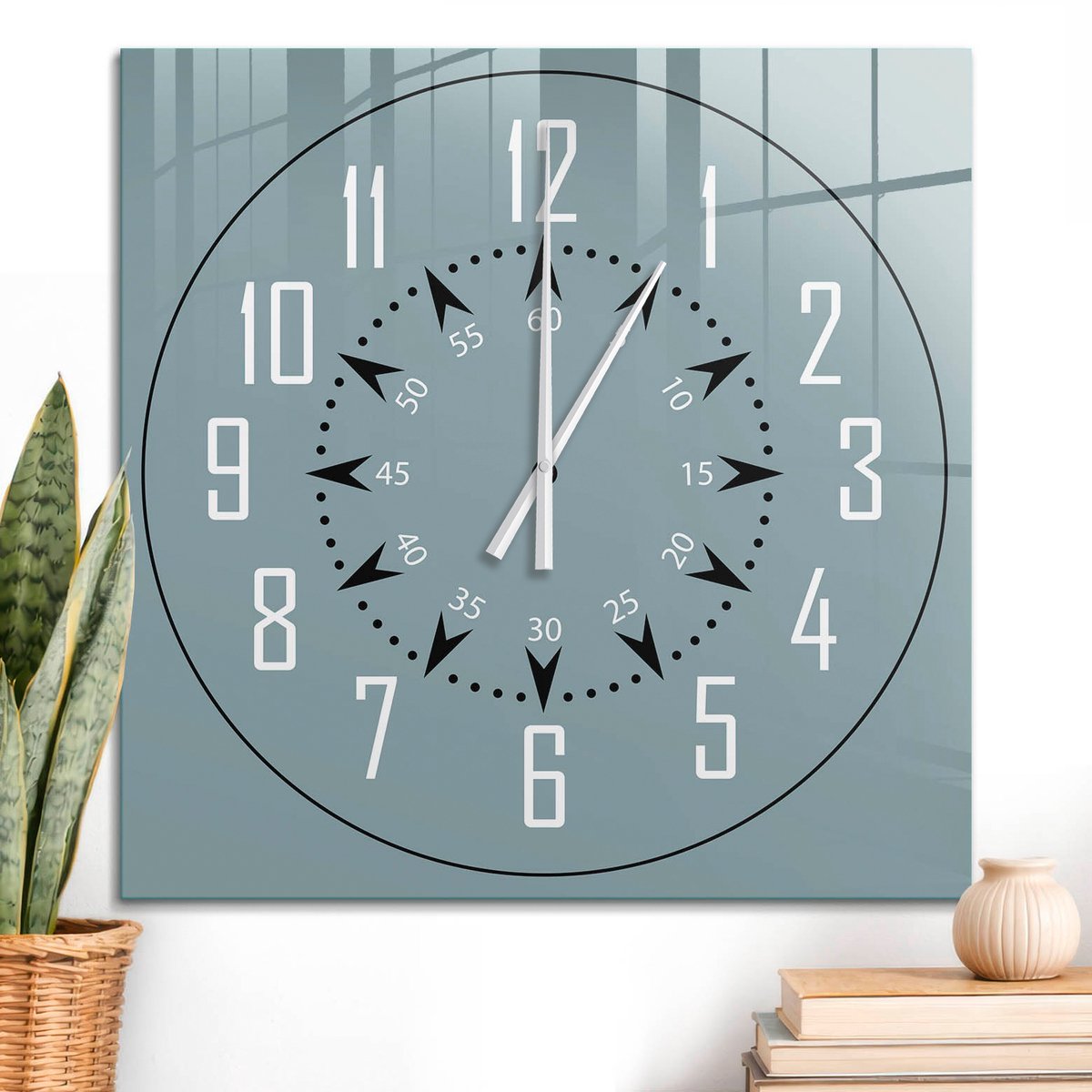 ArtPrintCave Blauw Glazen Klok - 60x60 cm - Wandklok Vierkant - Minimalistische Klok Wandklok Keuken - Achtergronden En Patronen Unieke Klok - Witte Klokwijzers