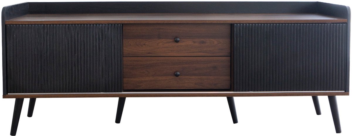 Merax Televisiemeubel - 2 Schuifdeuren en 2 Laden - Zwart en Houtkleur - 160 x 40 x 58 cm