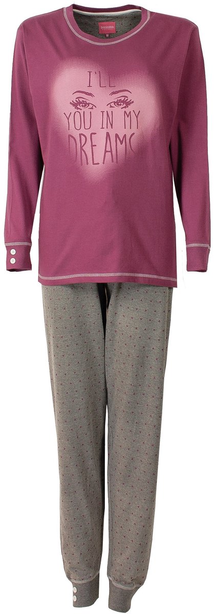 Irresistible Dames Pyjama - Katoen - Lange Mouwen - Fuchsia - Maat