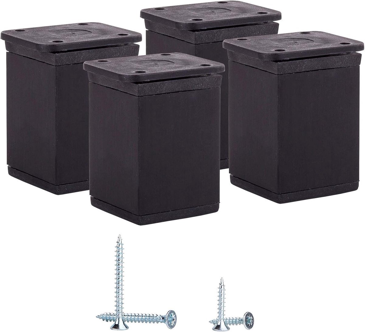 (Pack van 4 stuks) Zwart 6 cm Moderne in hoogte verstelbare meubelpoten Hoekprofiel: 40 x 40 mm, Materialen: Aluminium en kunststof. Inclusief schroeven (4, zwart)