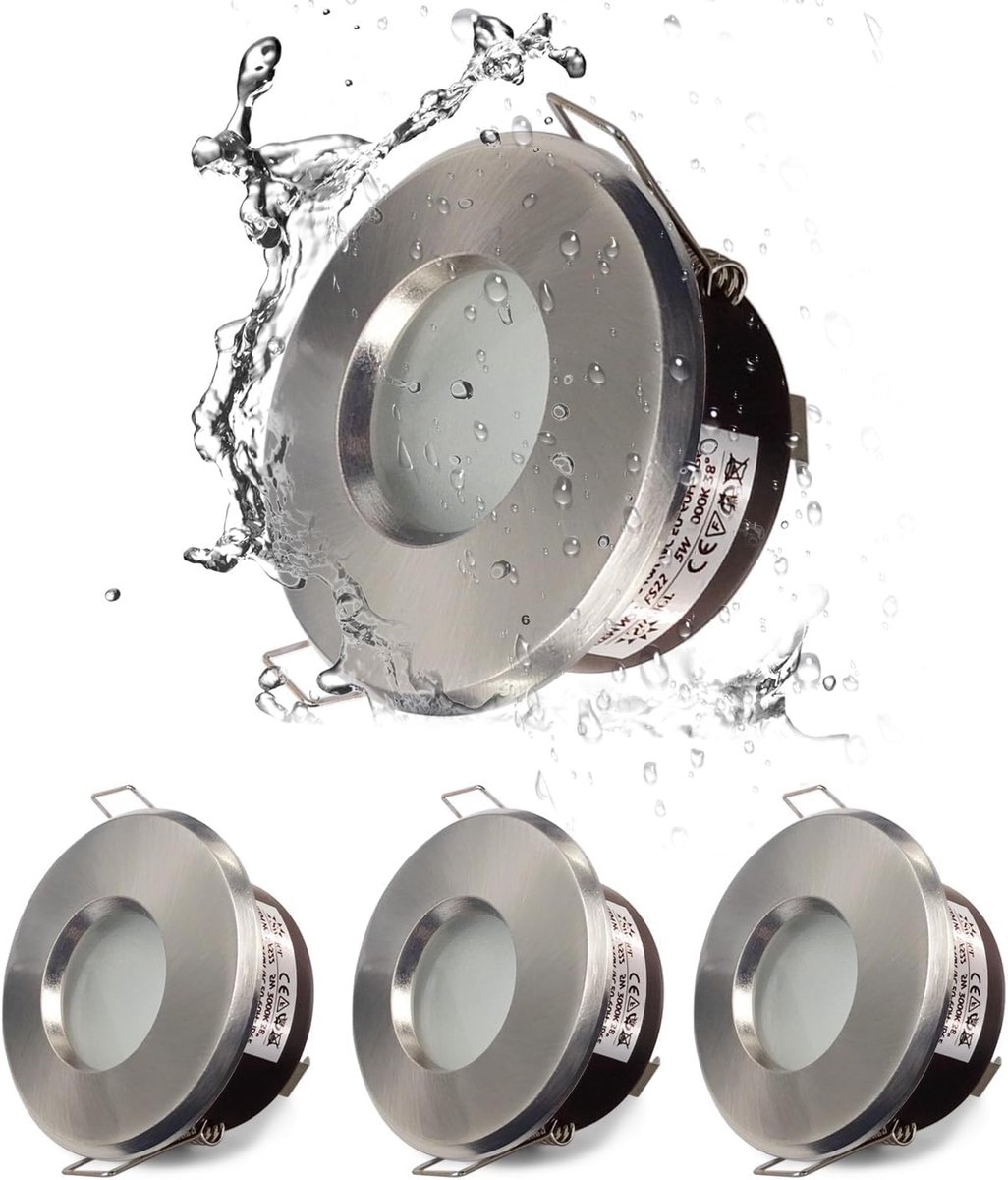 4XSweier IP65 Waterdichte LED Inbouwspot voor Plafond, Geschikt voor Badkamer, Keuken, Vochtige Ruimtes, GU10 (Excl. Lampen), Cut-Out 68mm, Energiezuinige Downlight Recessed Spot