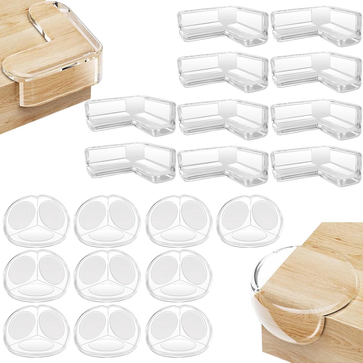 Randbescherming voor baby's, 20 stuks, hoekbescherming, randbescherming, transparant, zelfklevend, hoekbeschermranden, babytafelrandbescherming, hoeken, randbescherming, tafel voor kinderen, ouderen