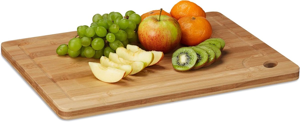 2x snijplank bamboe, met groeven, met duimgaatje, massief, HxBxD: 2 x 40 x 30 cm, hout, natuur