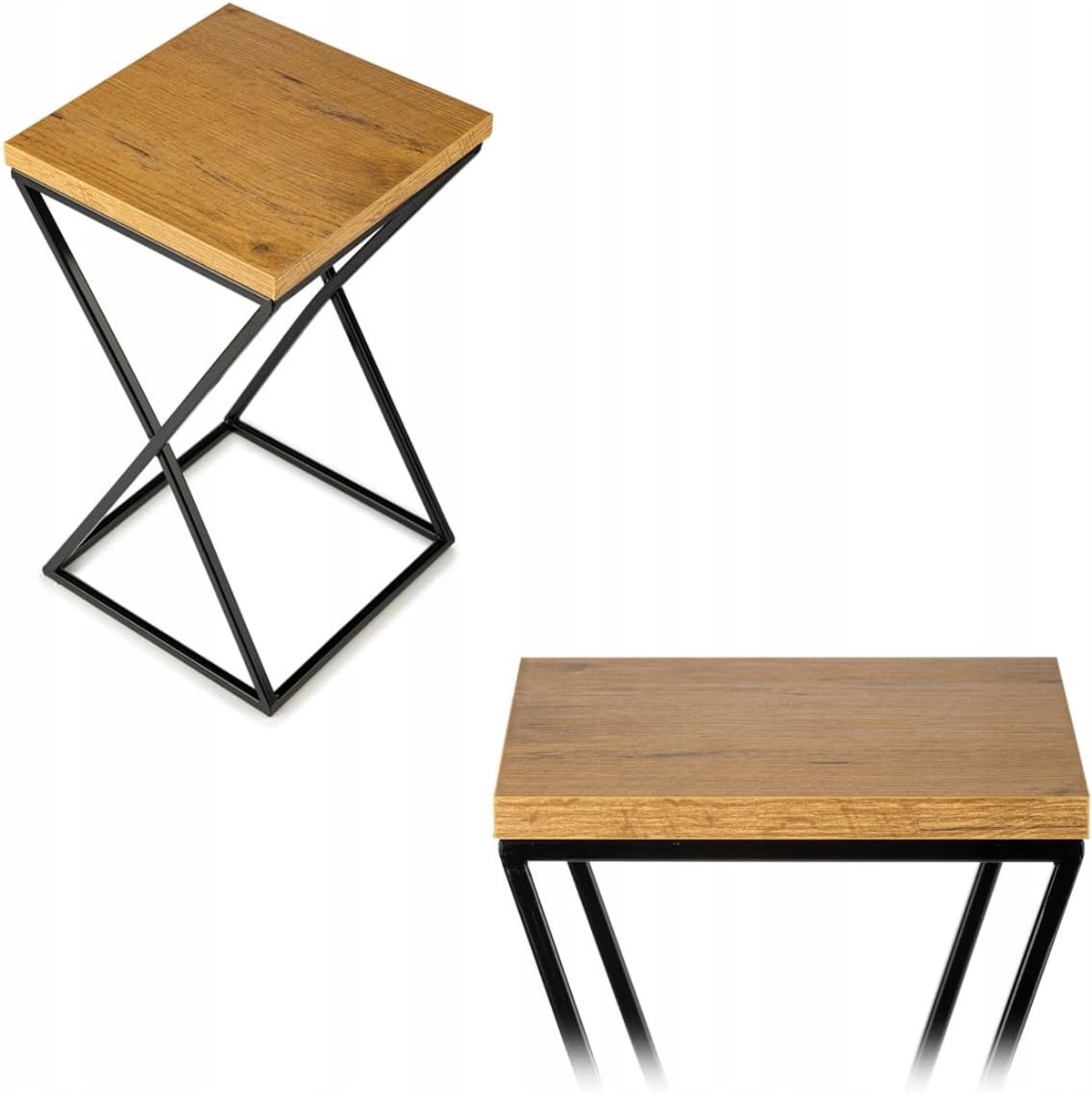 40 cm zwarte bloemenstandaard met MDF-plaat, eiken-look, modern
