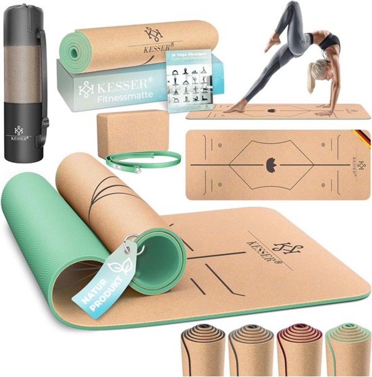 Yogamat van Kurk - Antislip en Ademende Fitnessmat met Draagtas en Yogablok, Extra Dikke Trainingsmat voor Yoga en Gymnastiek