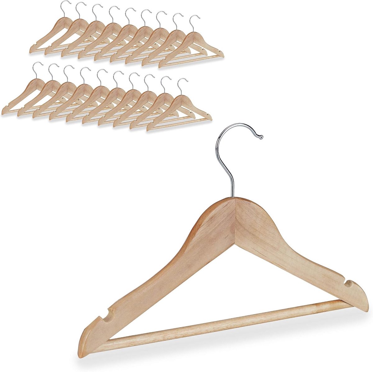 Kleerhangers, set van 80, broekstang, overhemd, naturel