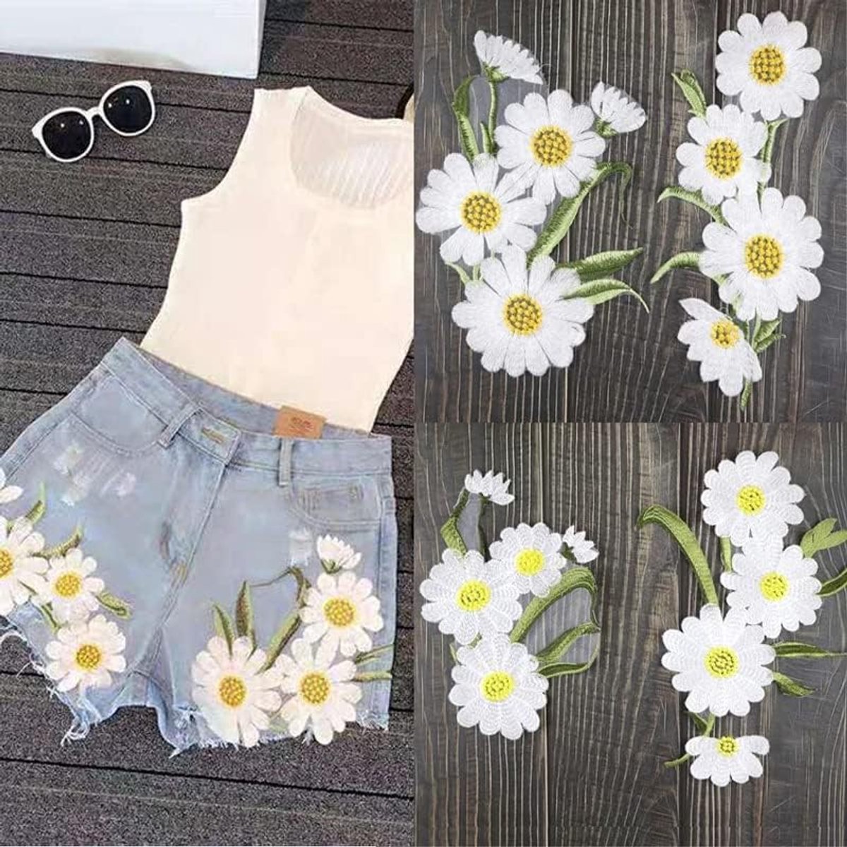 2 Paar Nieuwe Zonnebloem Borduurwerk Patches Kant Naaien Stof Applique Voor Kleding Kleding Sticker Streep Naaien Jurk Applique Diy Gat Reparatie