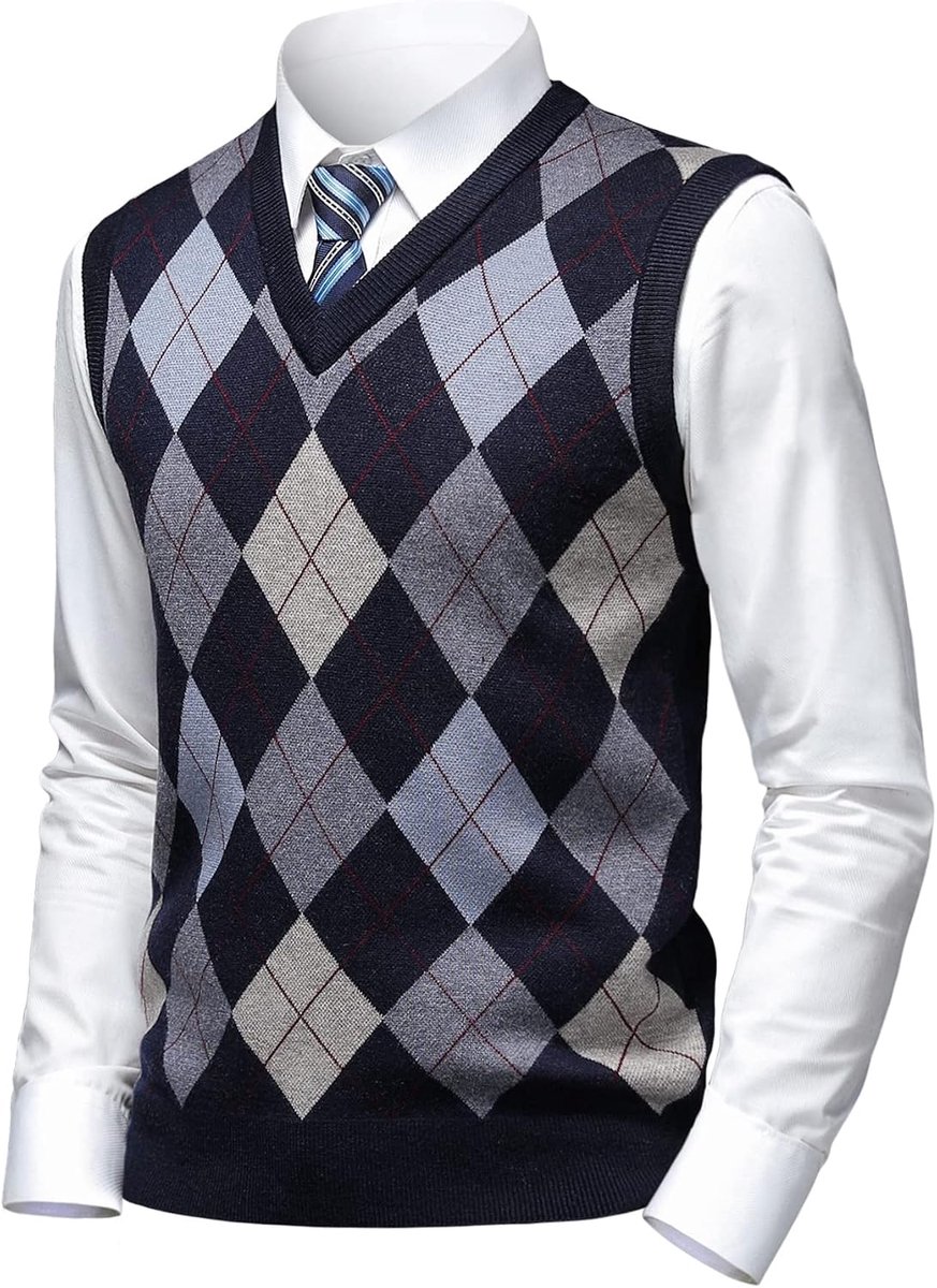 Argyle trui, vesten, klassieke V-hals, gebreide mouwloze trui, herfst, winter, warme tanktops
