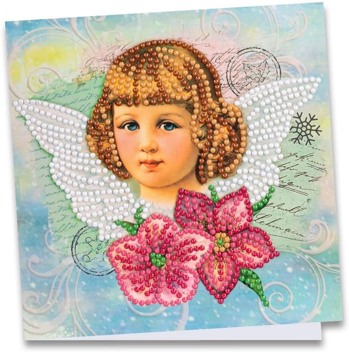 Mit Herz Diamond-Painting-wenskaart, 16 x 16 cm, 370 g/m², inclusief envelop en gereedschap, nostalgische engel