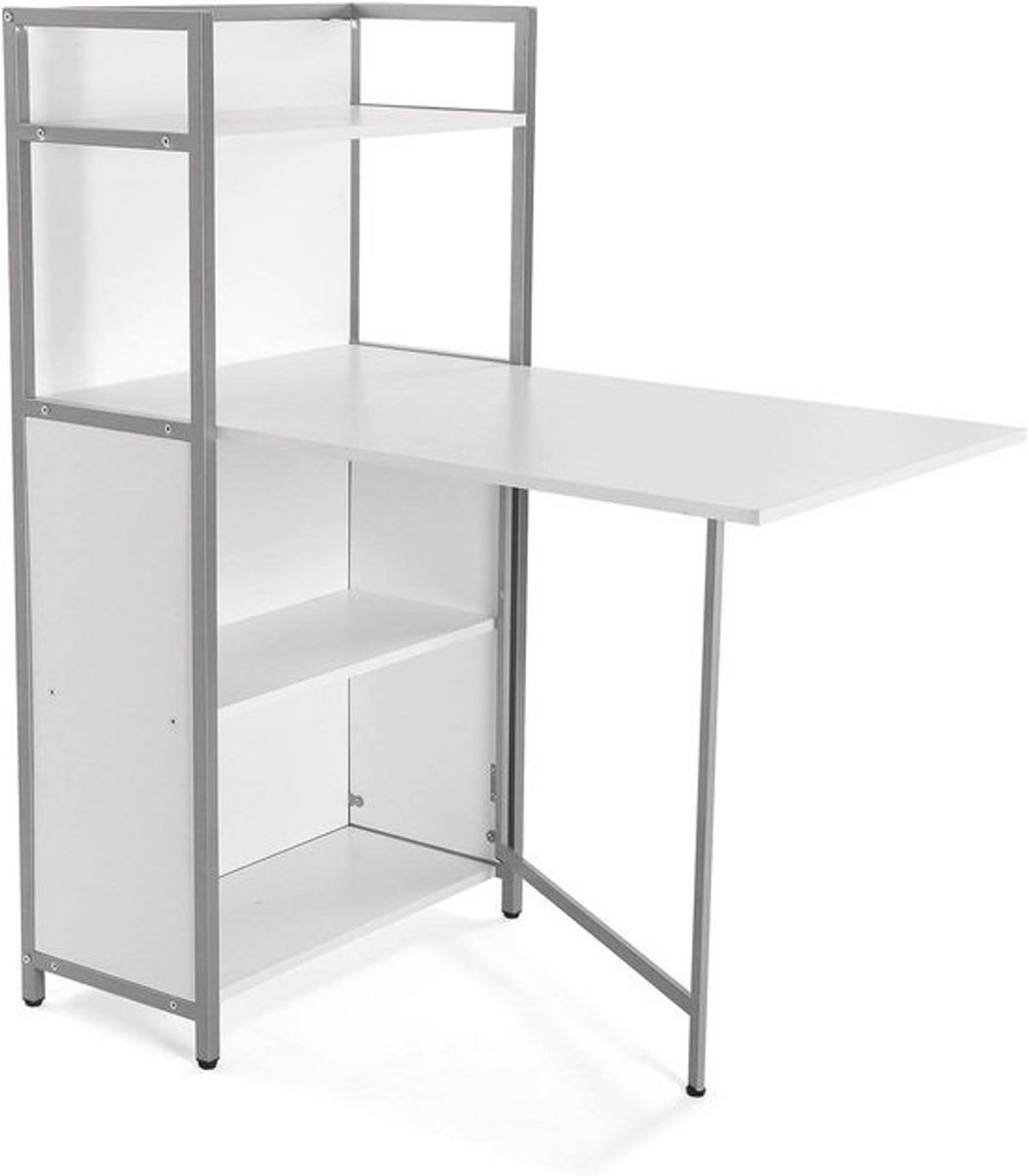 Inklapbare Eettafel met Schappen voor Keuken, Terras of Tuin - Hout, PVC en Metaal - Wit - 120x30x62 cm