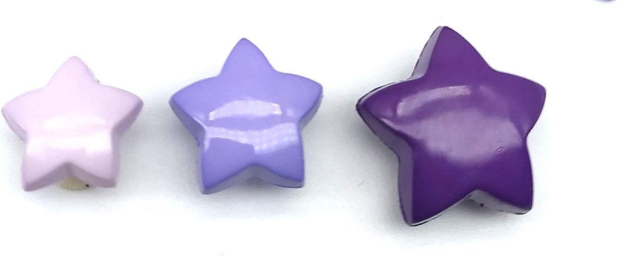 60 Kinder Ster Buttons - 3 maten in dezelfde verpakking - Geproduceerd en verzonden uit Spanje (Paars)