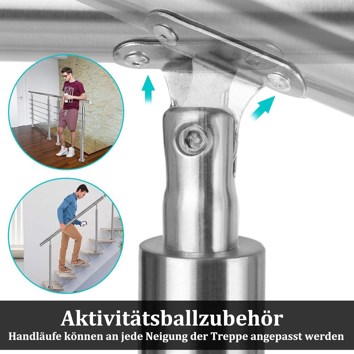 Trapleuning roestvrij staal, handrail, leuning, reling voor trappen, binnen en buiten, balkon, balustrade, zilver, lengte: 80-180 cm, met/zonder dwarsbalken (80cm, 3 dwarsbalken)