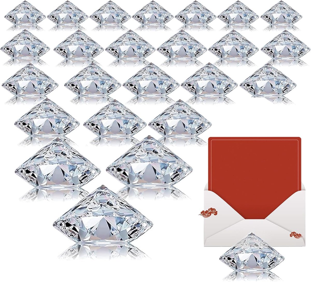 Set van 24 Acryl Tafel Nummer Clips met Diamanten voor Tafel Decoraties voor Feesten en Partijen (Transparant)