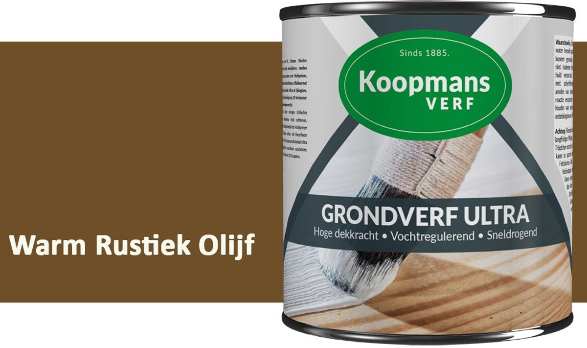 Koopmans Grondverf Ultra – Grondverf Hout & Metaal Binnen en Buiten – Vochtregulerende Primer – Hoge Dekking – Zijdeglans – Warm Rustiek Olijf – 2,5 l