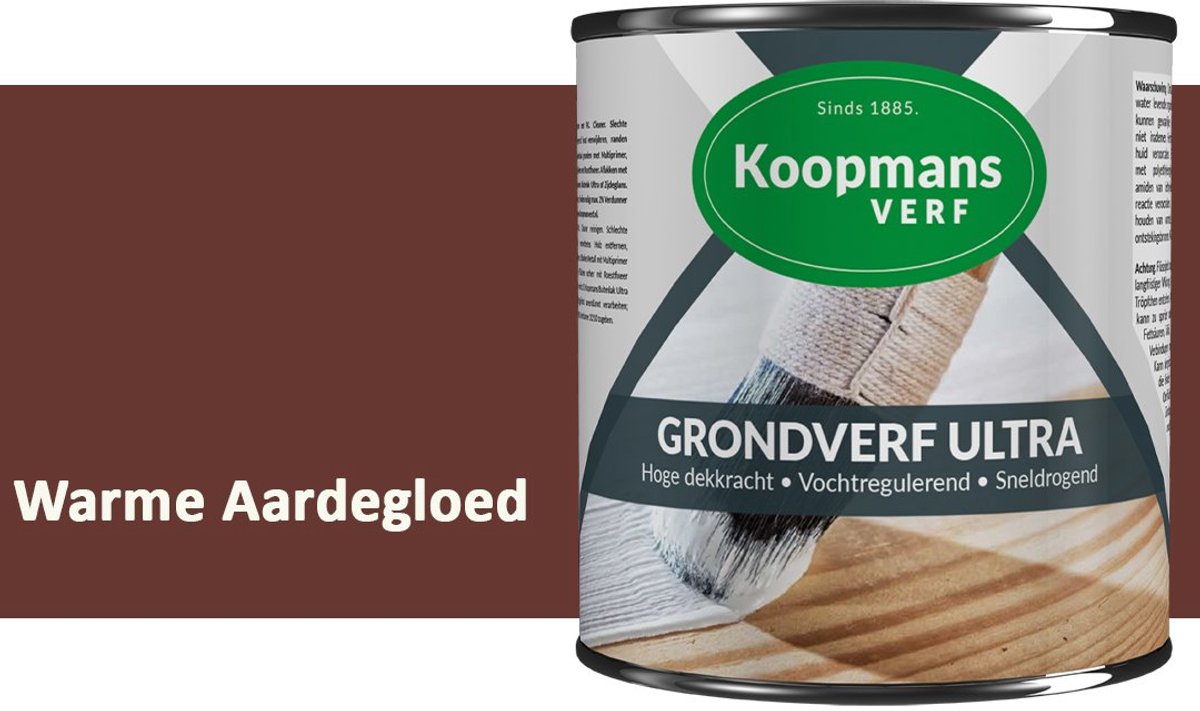 Koopmans Grondverf Ultra – Grondverf Hout & Metaal Binnen en Buiten – Vochtregulerende Primer – Hoge Dekking – Zijdeglans – Warme Aardegloed – 2,5 l