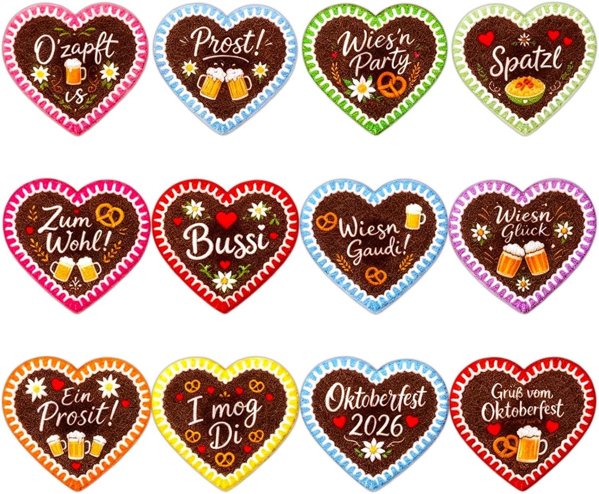 12 stuks Oktoberfest badge hart vilten broche meerdere kleuren