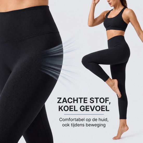 RENALUX Sportlegging Dames High Waist - Sportbroek Dames - Sportkleding Dames - Yoga Kleding Dames - Pilates Kleding Dames - Hardloopbroek Dames - Legging Dames - Zwart - Maat XL — afbeelding 2