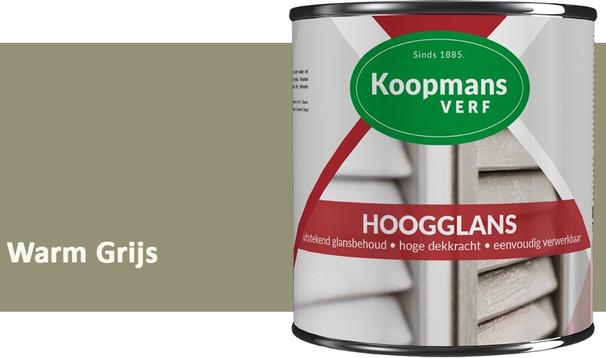 Koopmans Hoogglans Lakverf Binnen & Buiten – Voor Hout en Metaal – Krasvast – Hoge Dekkracht – Kozijnen, Deuren & Meubels – Warm Grijs – 750 ml