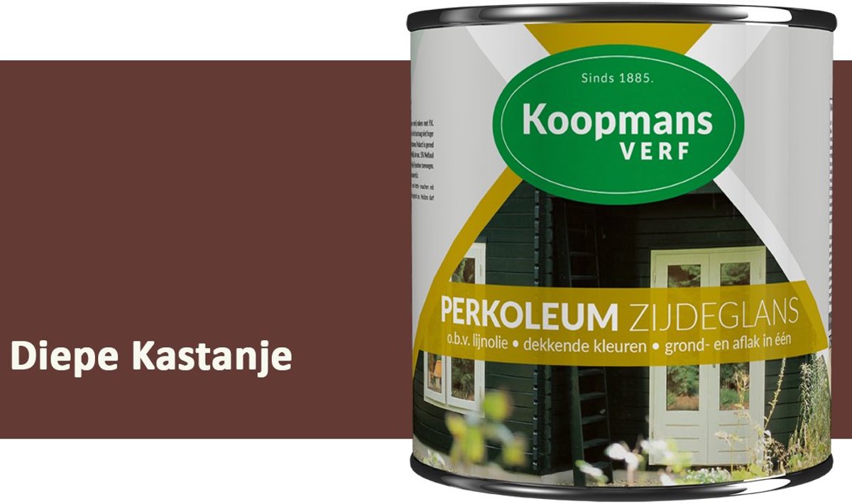 Koopmans Perkoleum Zijdeglans Dekkend – Houtverf Buiten – Dekkende Beits voor Schutting & Gevel – Elastisch & Weerbestendig – 2,5 l – Diepe Kastanje