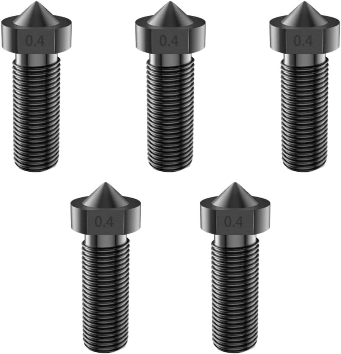 Set van 5 Gehard Stalen Volcano Nozzles 0.4mm voor 3D-printers zoals Artillery en Anycubic, Precisie en Duurzaamheid voor Optimale Printresultaten