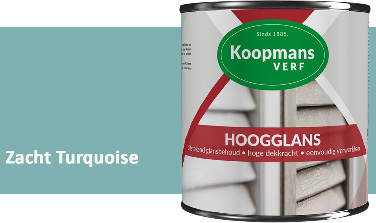 Koopmans Hoogglans Lakverf Binnen & Buiten – Voor Hout en Metaal – Krasvast – Hoge Dekkracht – Kozijnen, Deuren & Meubels – Zacht Turquoise – 375 ml