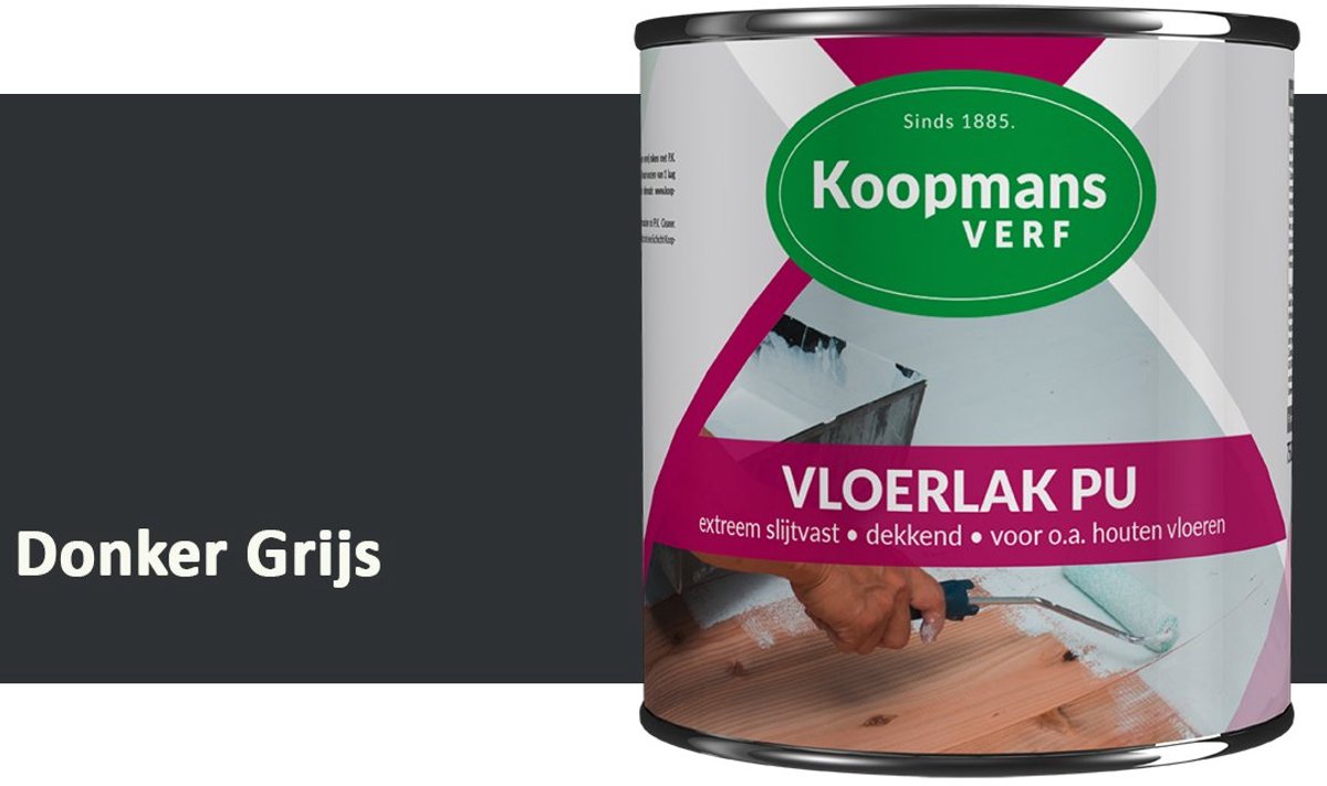 Koopmans Vloerlak PU Zijdeglans – Slijtvaste Lak voor Houten Vloeren, Trappen & Meubels – Krasvast – Binnen – Donker Grijs – 750 ml