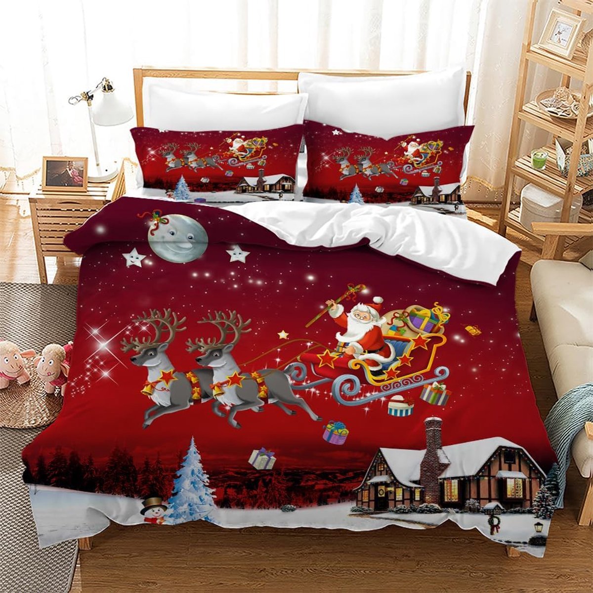 220 x 240 cm, kerstbeddengoed Elk, kerstcadeaus voor kinderen en jongeren, met twee kussenslopen 50 x 75 cm (MC1)